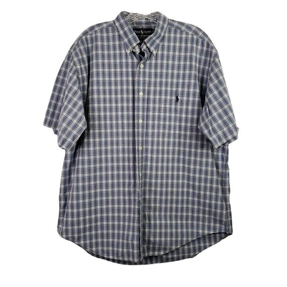 Polo Ralph Lauren Oxford Shirt Men's XL Blue Plaid SS Button Down Bartlett - Picture 2 of 11